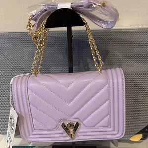Valentino Orlandi Lavender Quilted Crossbody with Gold Chain